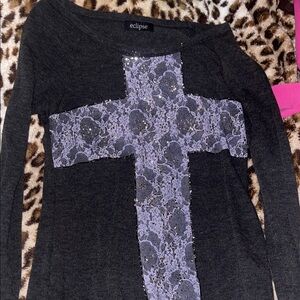 Eclipse Charcoal Top with Lavender Lace Cross